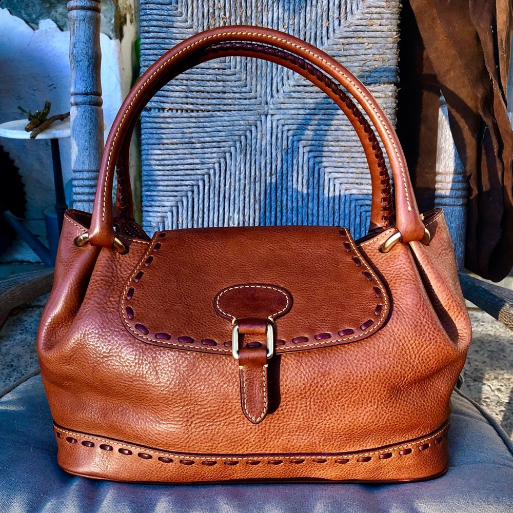 Dooney flap satchel Florentine natural